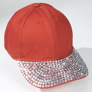 Rhinestone Brim Baseball Cap, Rust/Dark Orange